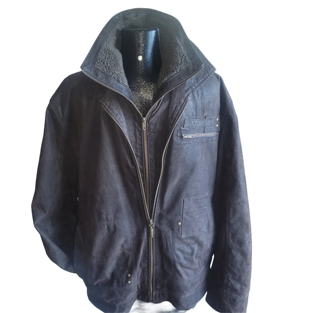 Idao Men's Dark Brown Suede Leather Jacket With Removable Lining Size L - Picture 1 of 9